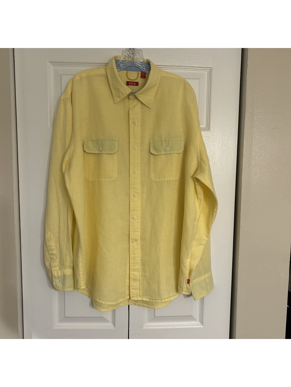 IZOD Shirt Mens L Yellow Long Sleeve Button Down Pocket Classic Fit Casual